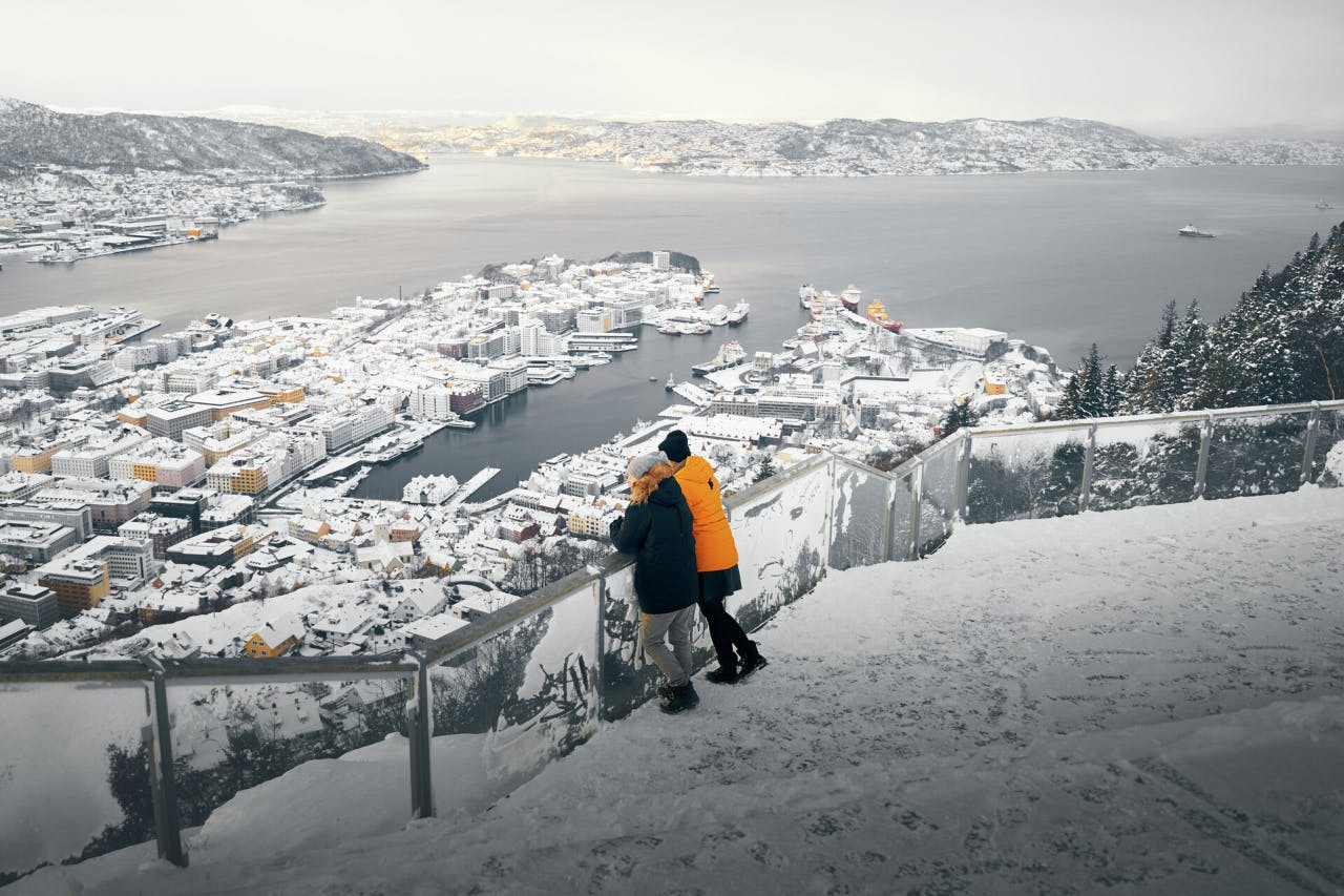 An image from Fjord Norway showing a viewpoint over Bergen. 